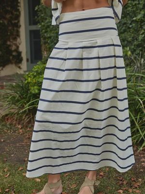 Striped Flare Midi Skirt