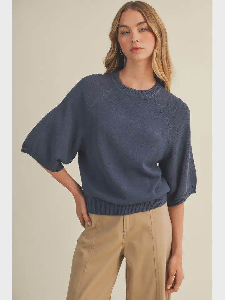 Raglan Short Sleeve Sweater, Color: Midnight, Size: S