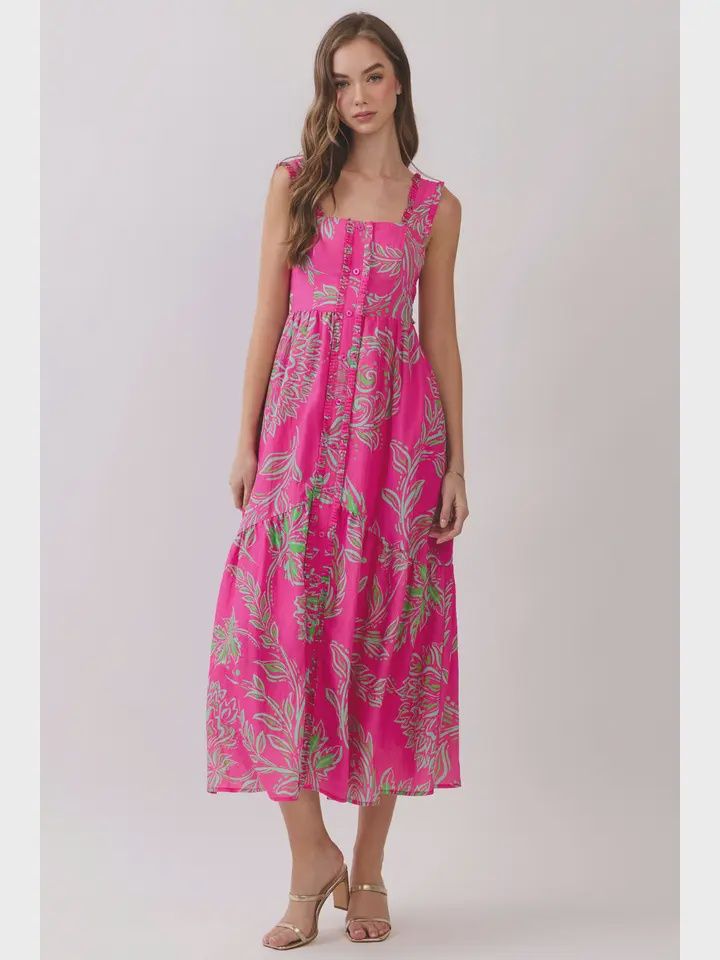 Open Back Midi Dress, Color: Magenta, Size: S
