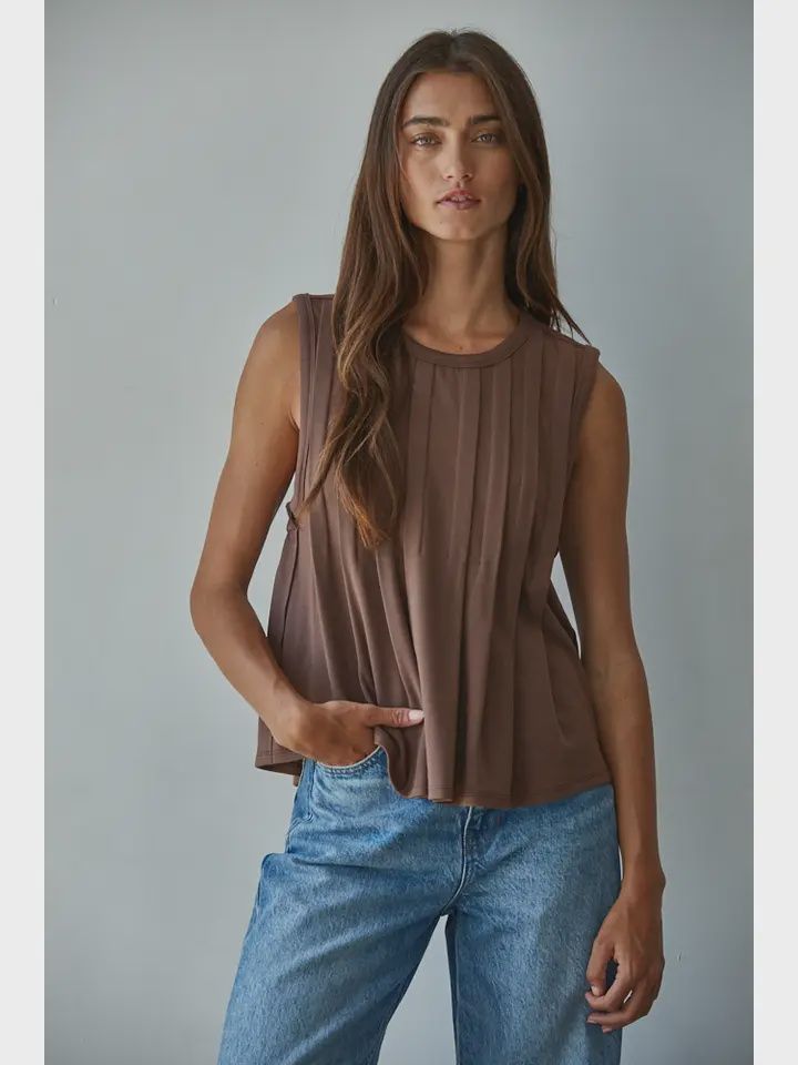 Jersey Sleeveless Top, Color: Brown, Size: Small