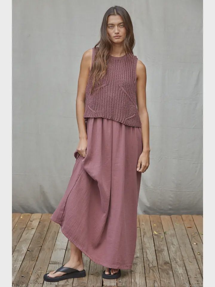 Knit Sweater Midi Dress, Color: Wine, Size: Small