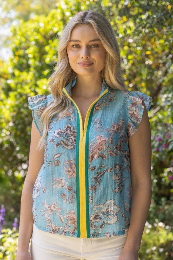 Contrast Stripe Floral Top, Size: Small