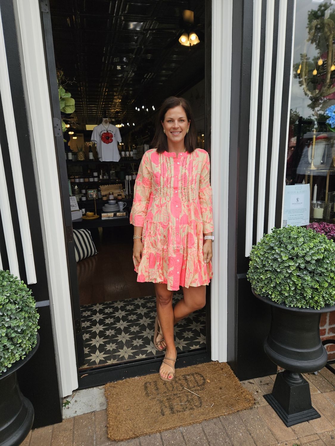 Yellow &amp; Pink Beaded Button Dress
