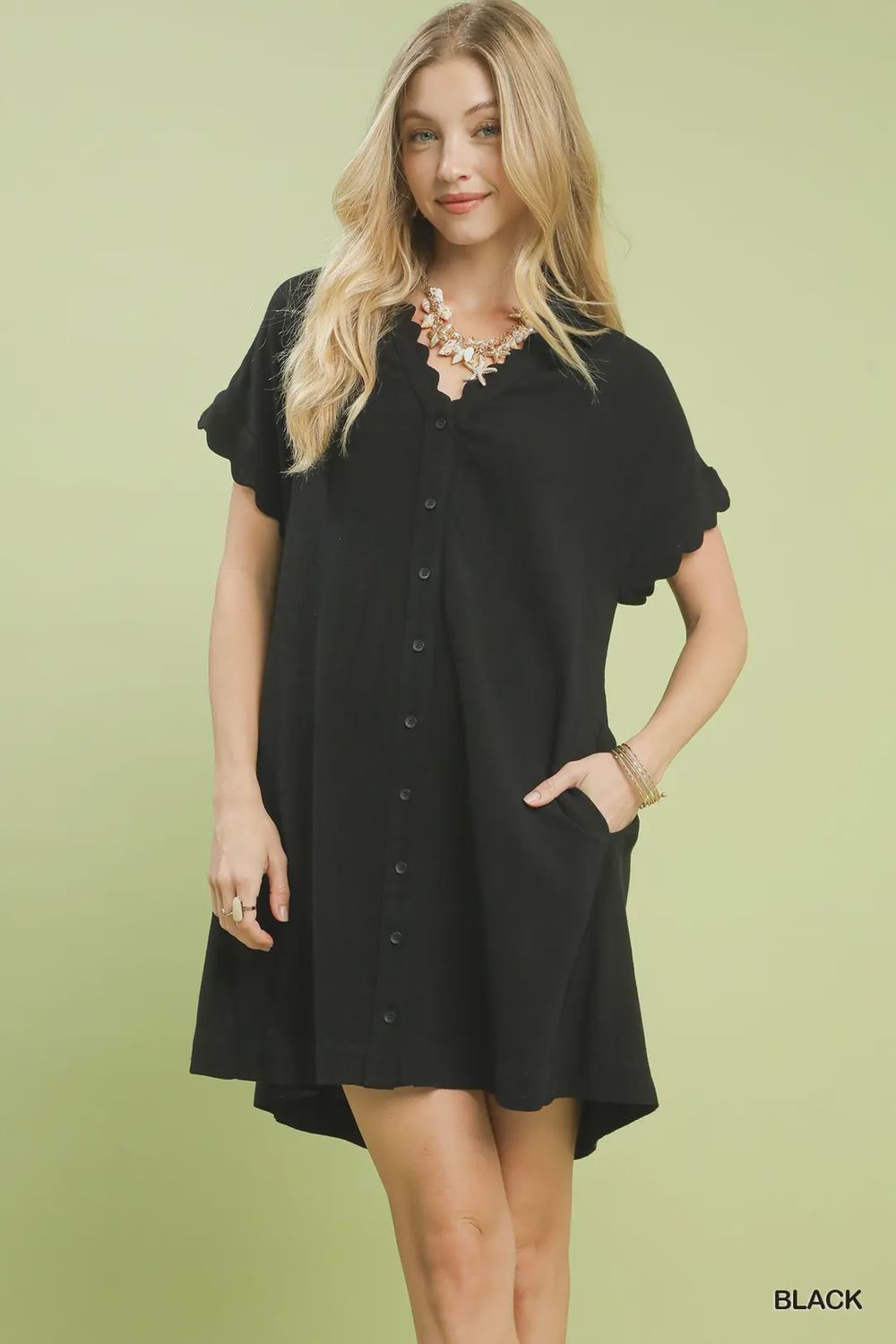 V Neck Short Dress, Color: Black, Size: S