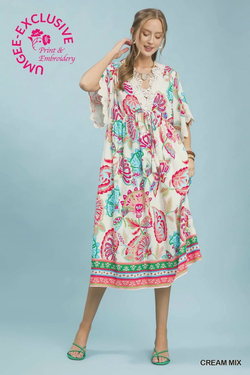 Kaftan Floral Dress, Color: Pink, Size: S