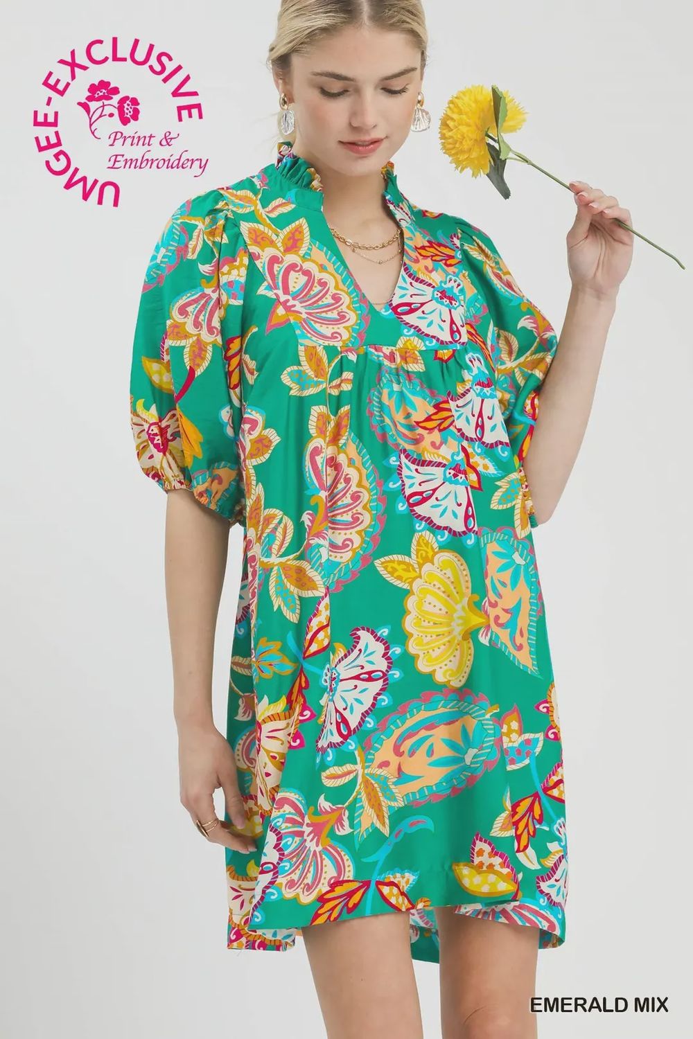 Emerald Floral Dress, Color: Green, Size: S