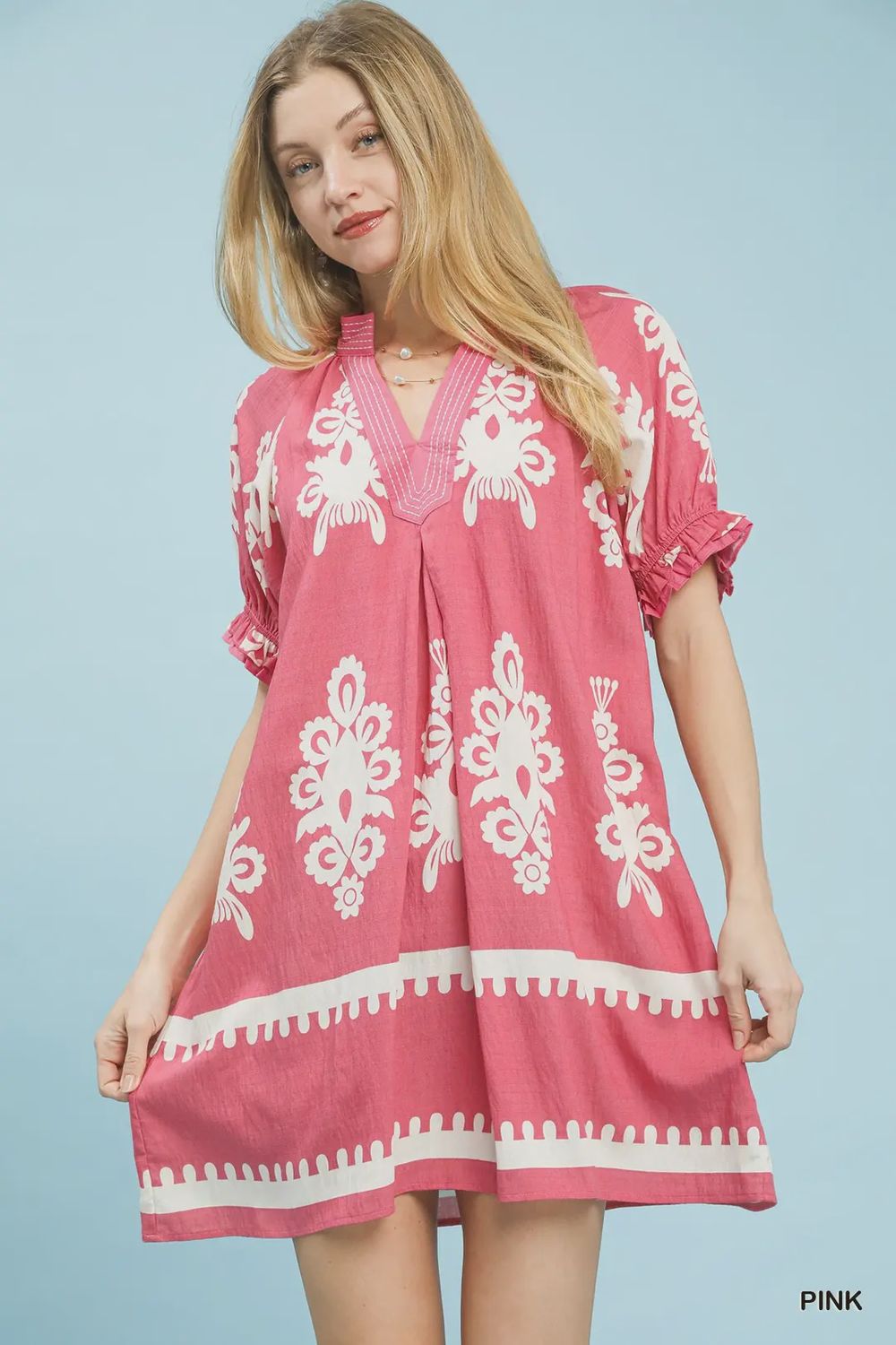 Pink Print Dress, Color: Pink, Size: S