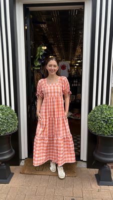 Check Puff Sleeve Maxi