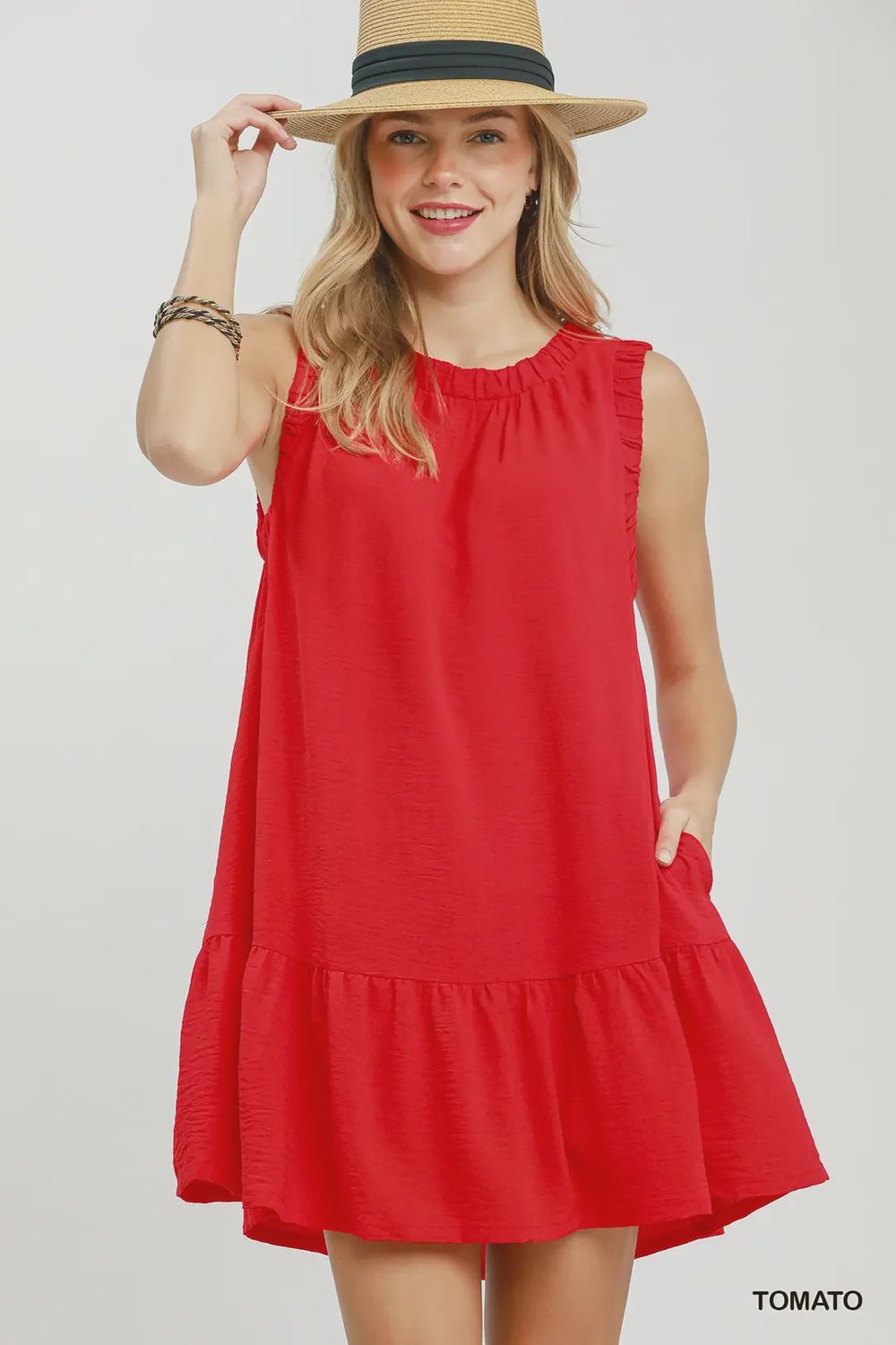 Sleeveless Ruffle Mini Dress, Color: Red, Size: S