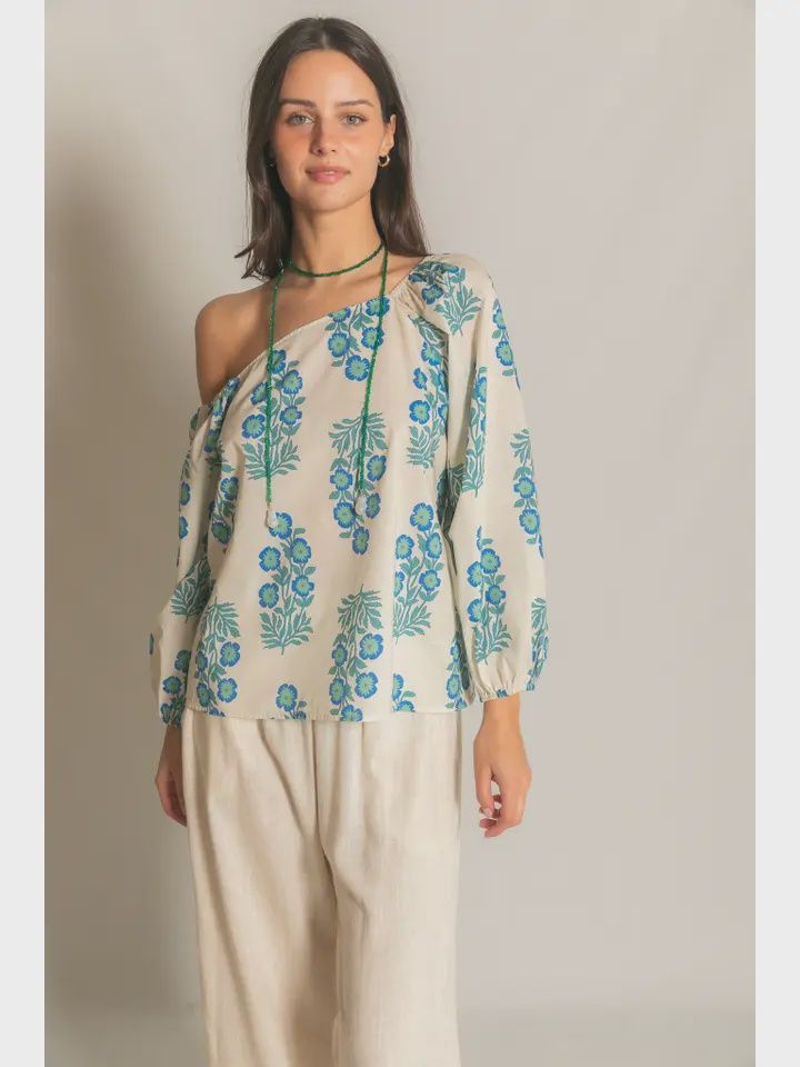 Cornflower Poplin Puff Top