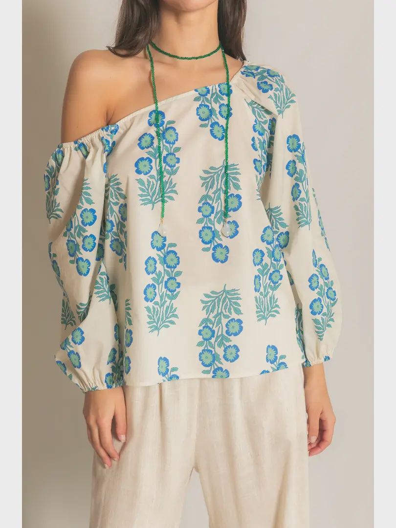 Cornflower Poplin Puff Top, Size: S