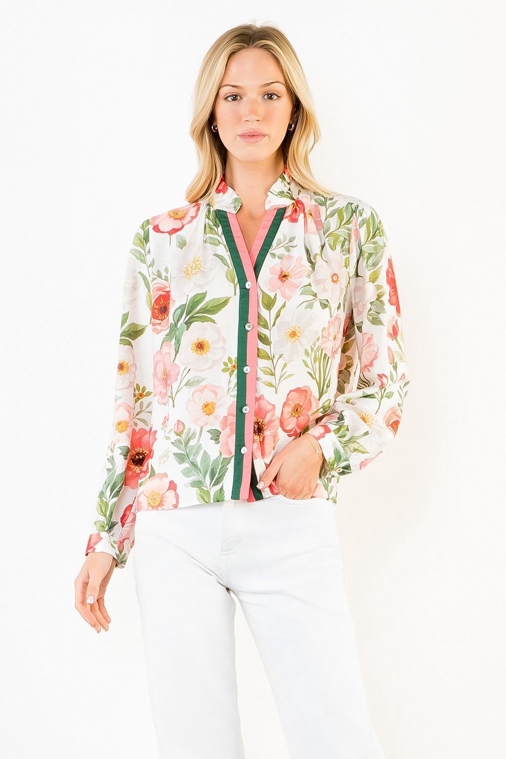 Floral Button Up Top, Size: S