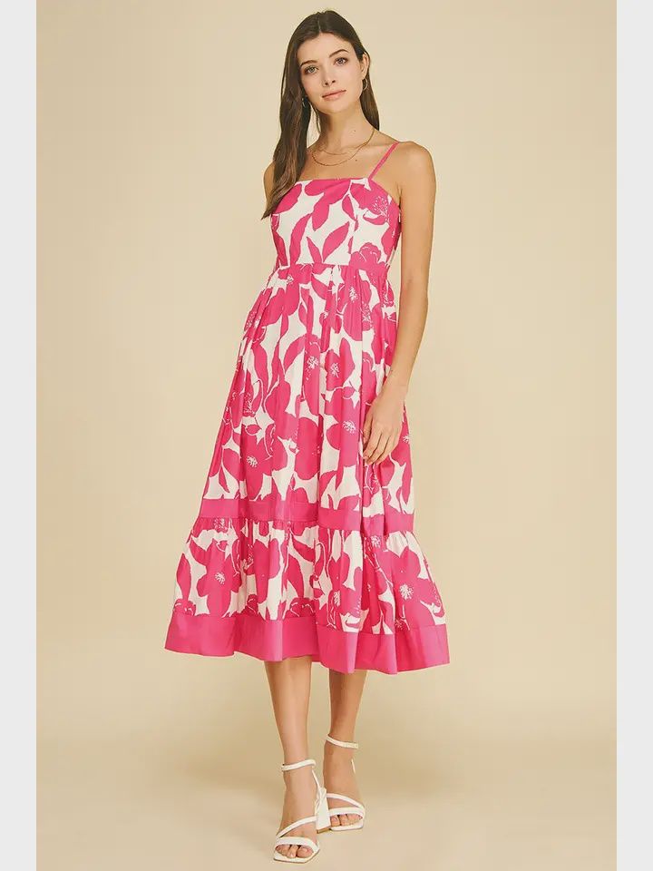 Floral Tiered Midi Dress, Size: S