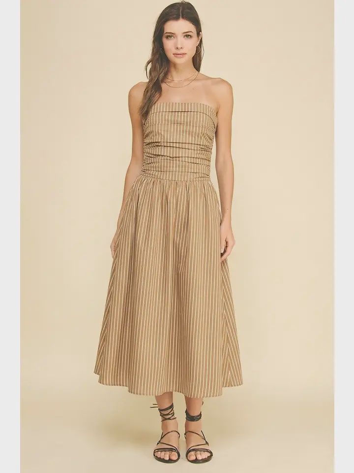 Stripe Smocked Midi Dress