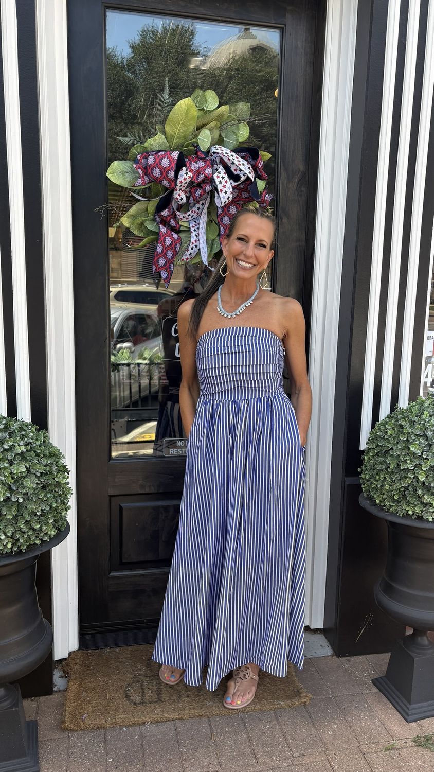 Striped Strapless Maxi Dress