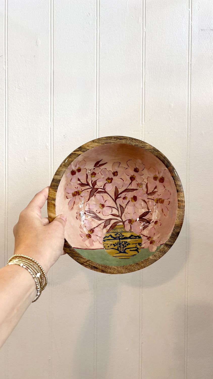 Enameled Mango Wood Bowls, Size: S