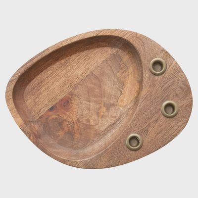 Mango Wood &amp; Taper Holder Tray