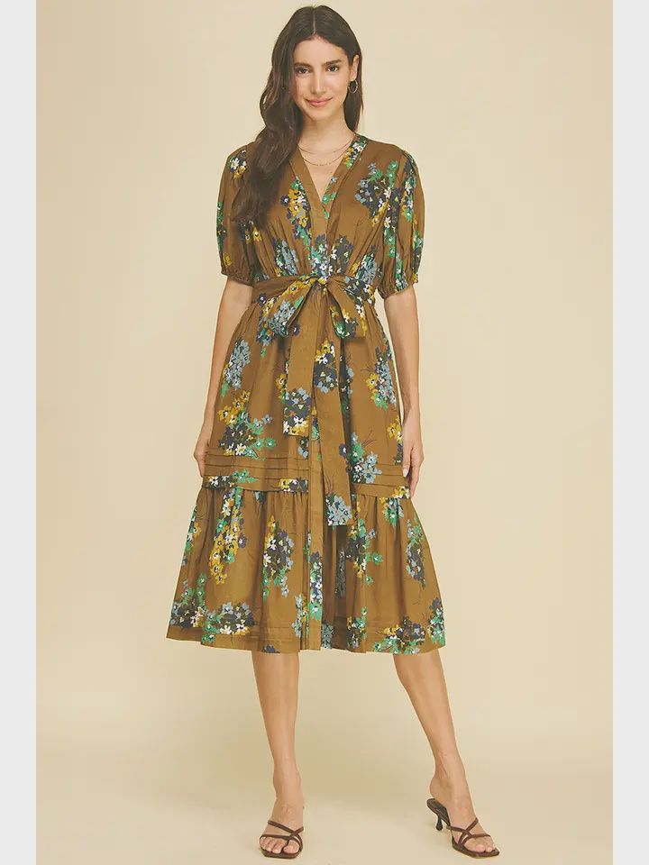 Floral Belted Midi Dress, Size: Small