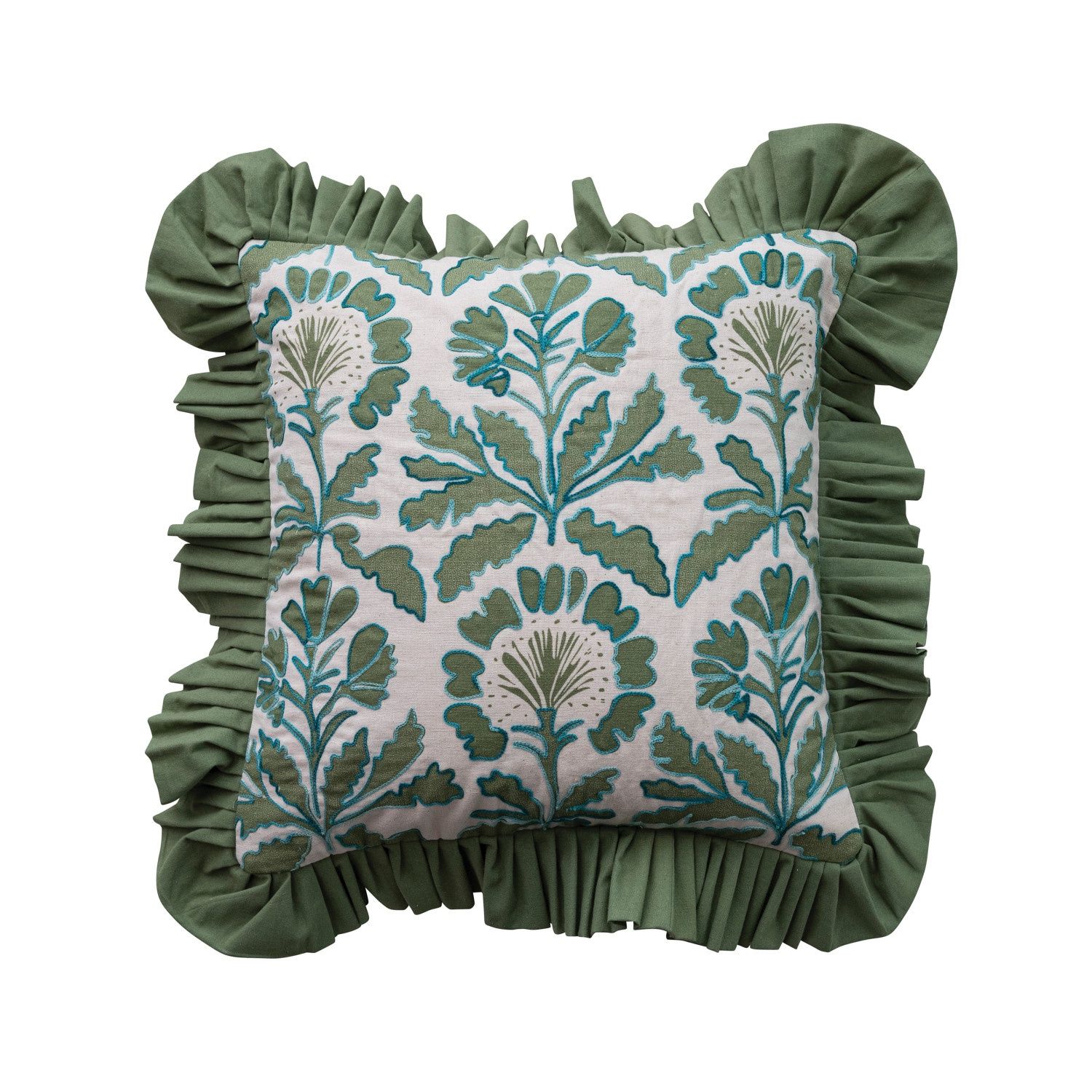 Floral Pillow, Embroidery &amp; Ruffle