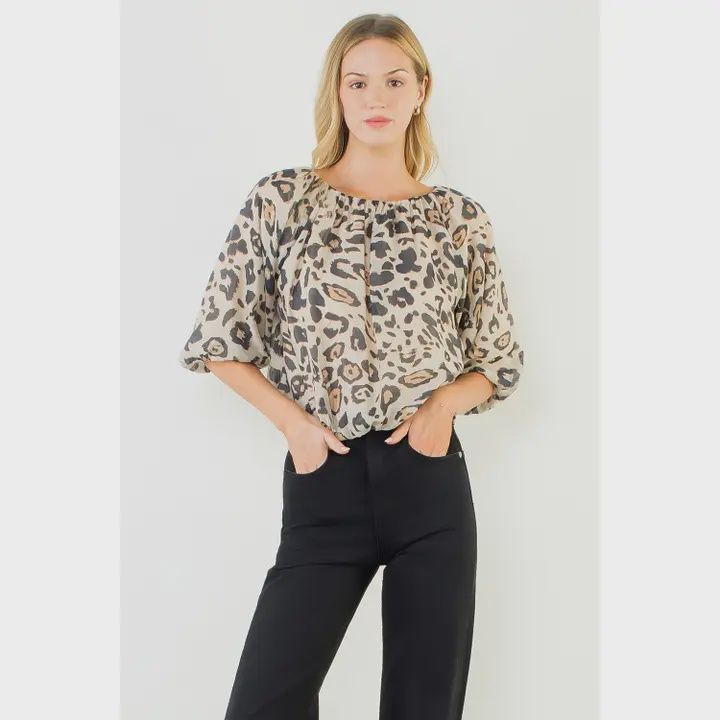 Leopard Puff Sleeve Top, Size: XS