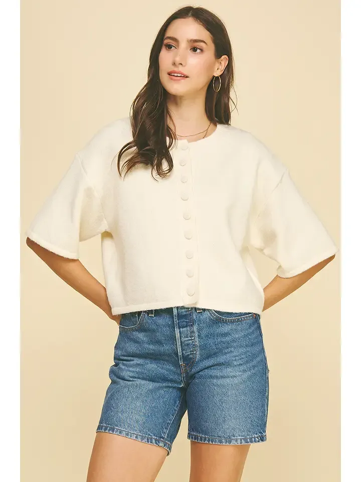 Button Short Sleeve Sweater, Size: S