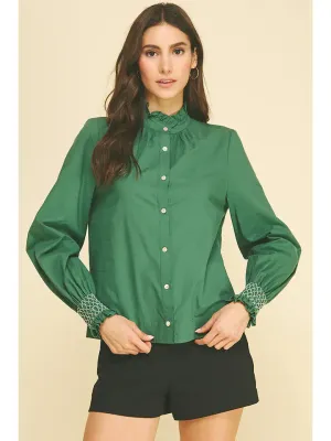 Ruffled Mock Neck Shirt w/Cuff