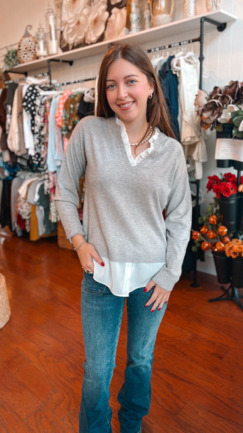 V-Neck Knit Combo Top