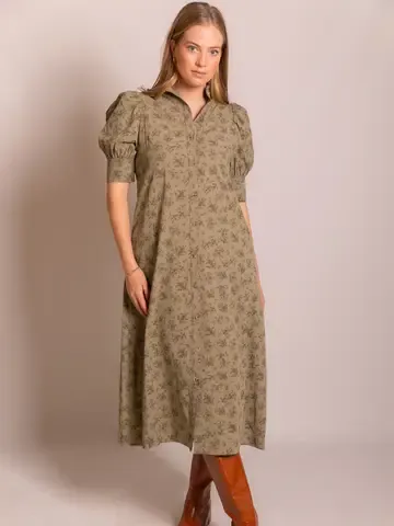 Cotton Print Ruffled Neck Midi, Size: XS