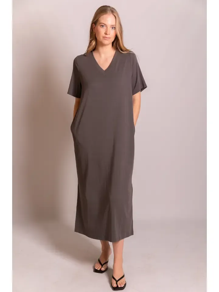 V-Neck Cotton T-shirt Dress, Size: XS