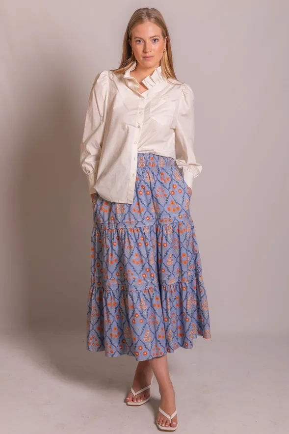 French Blue Print Skirt, Size: XS