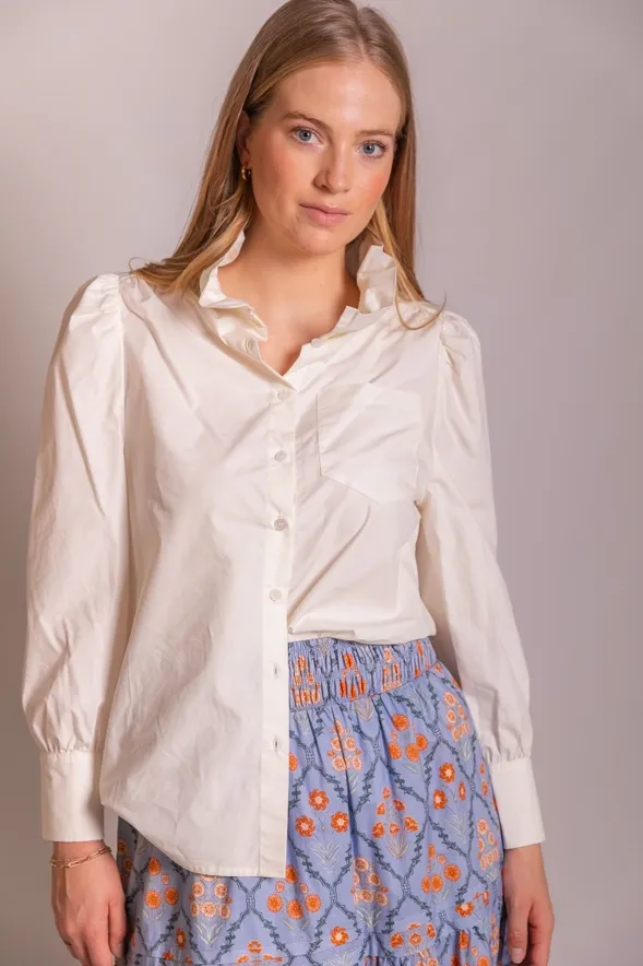 Ruffled Collar Button Up Shirt, Size: XS