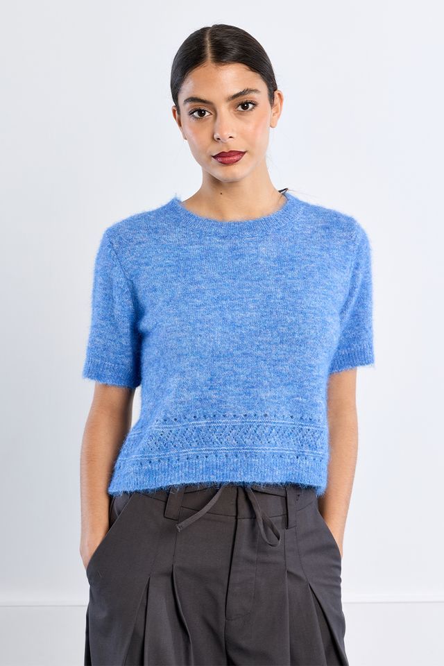 Blue Short Sleeve Sweater, Size: S