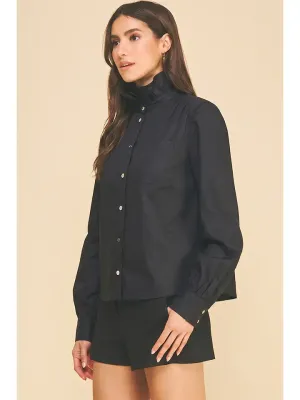 Ruffled Neck Button Down Shirt