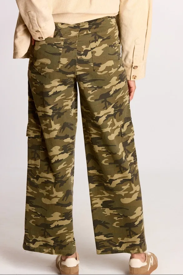 Camo Print Wide Leg Denim Pant, Size: 2