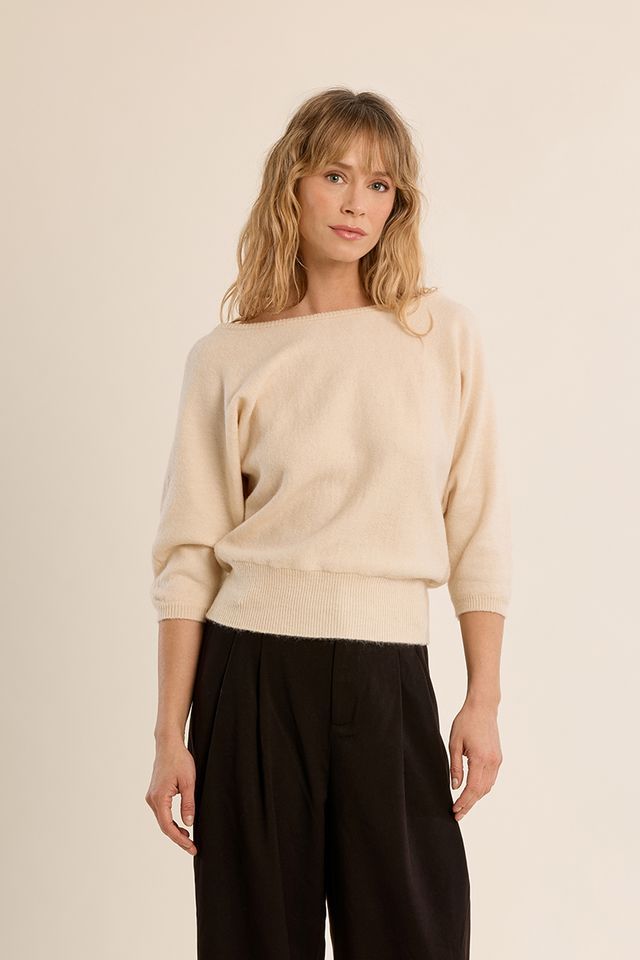 Scoop Neck Sweater, Color: Cream, Size: S