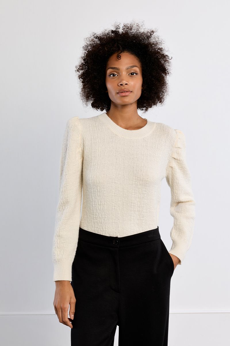 Puff Long Sleeve Sweater, Color: Off White, Size: S