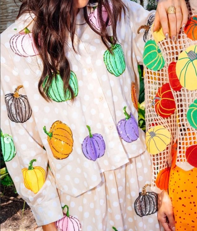 Pumpkin Button Down Top, Size: XS