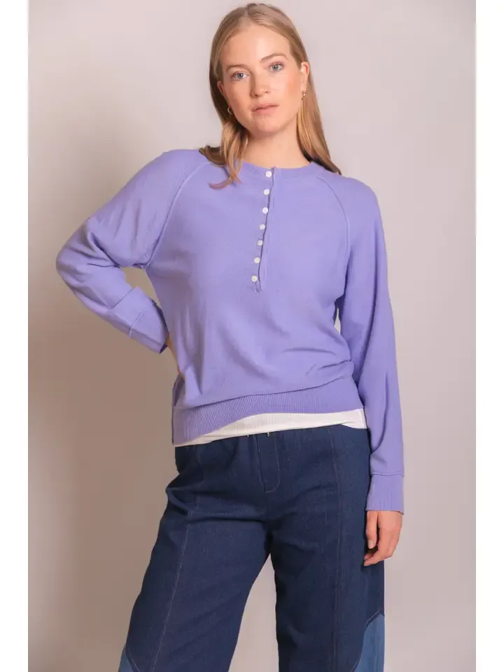Knit Button Ribbed Hem Sweater
