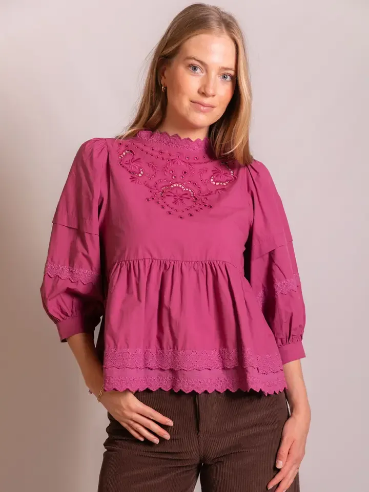 Eyelet High Neck Blouse, Size: XS