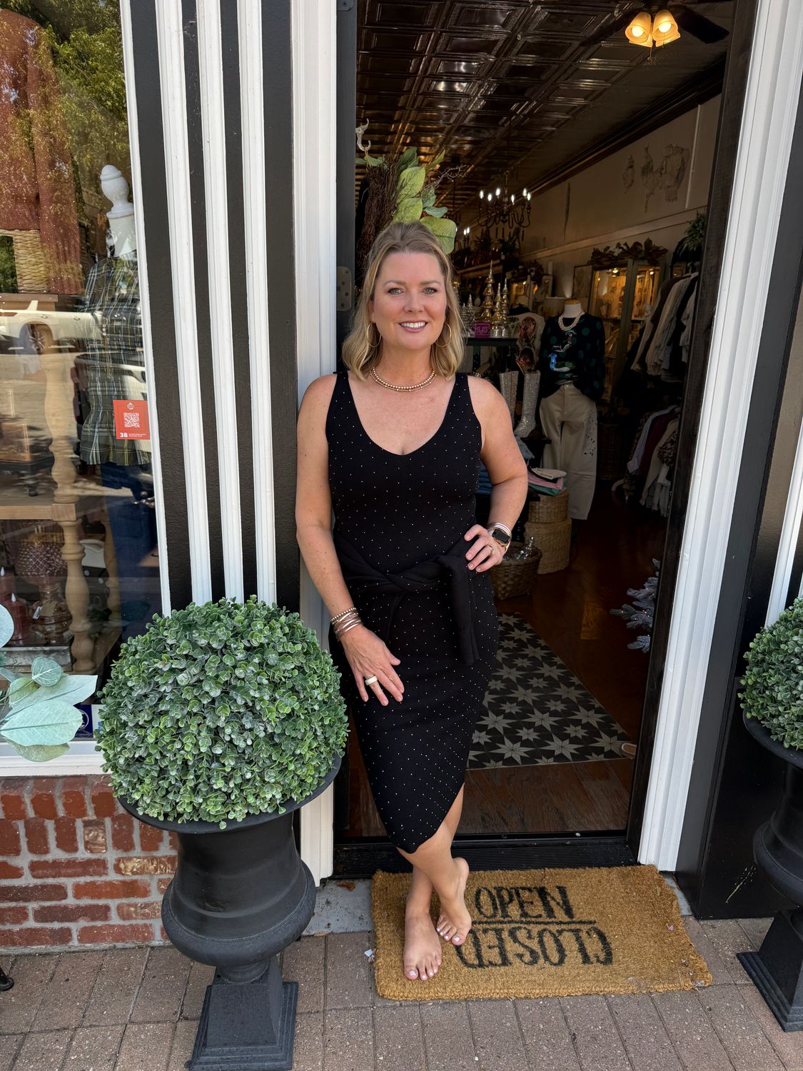 Rhinestone Knit Black Dress