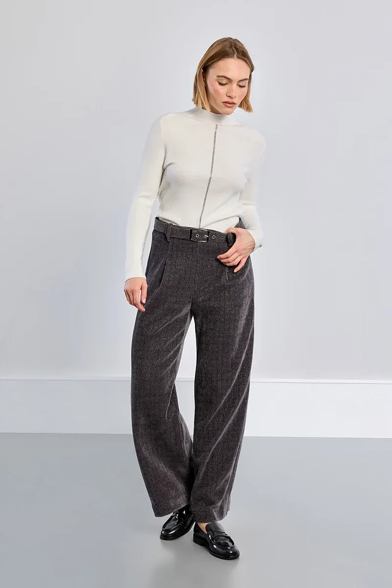 High-waisted pleated trousers, Color: Black, Size: S