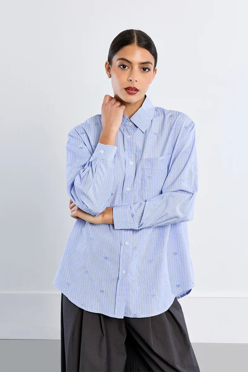 Cotton Poplin Shirt w/Hearts, Size: S