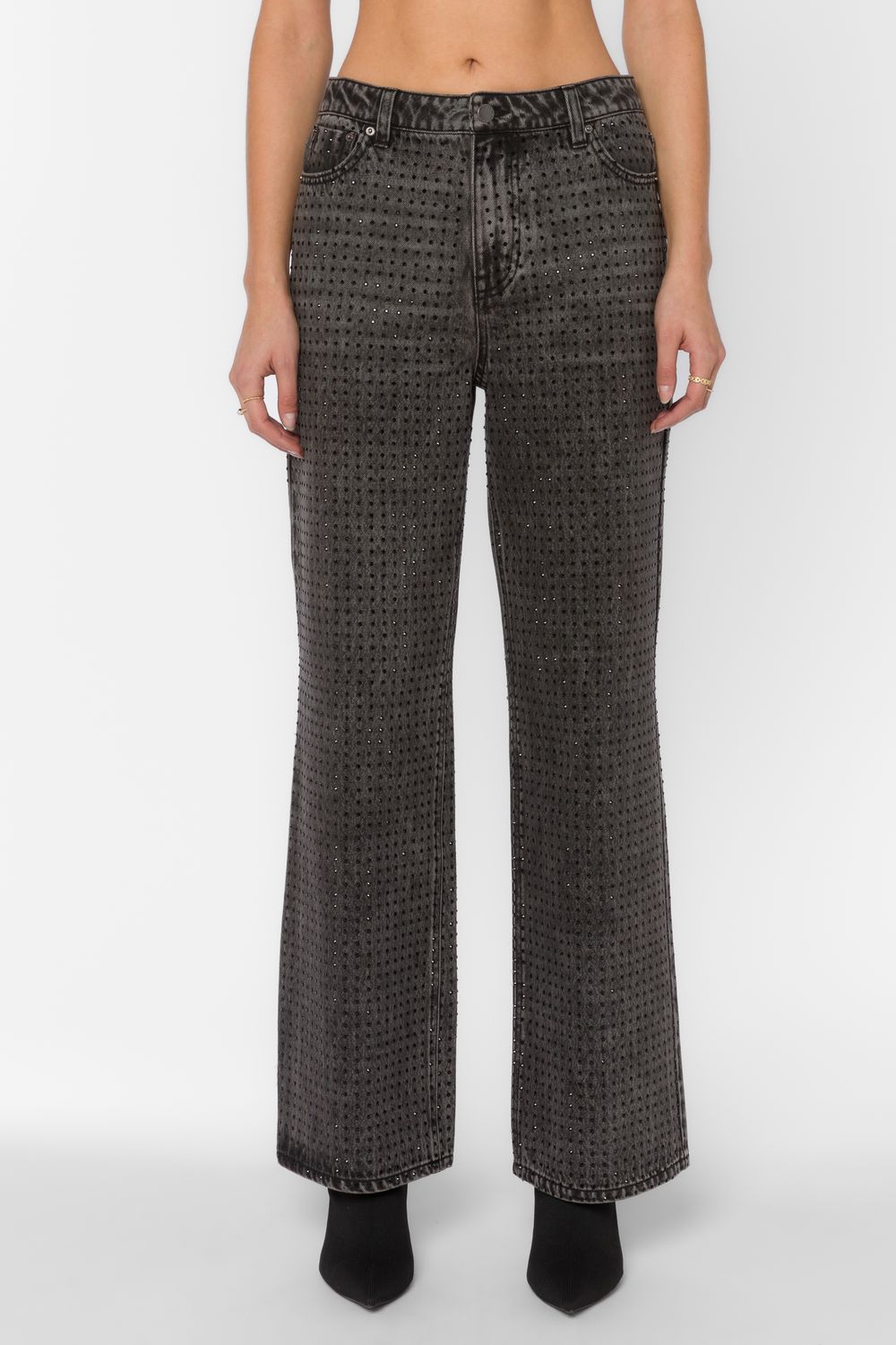Black Studded Denim Slacks, Size: 26