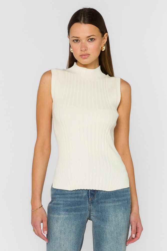 Ribbed Sleeveless Mockneck Sweater, Size: S