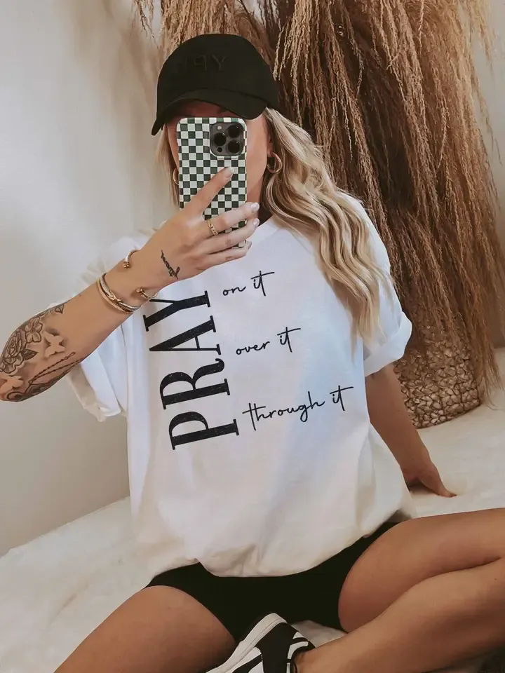 Pray Oversized Tee, Color: Grey, Size: S/M