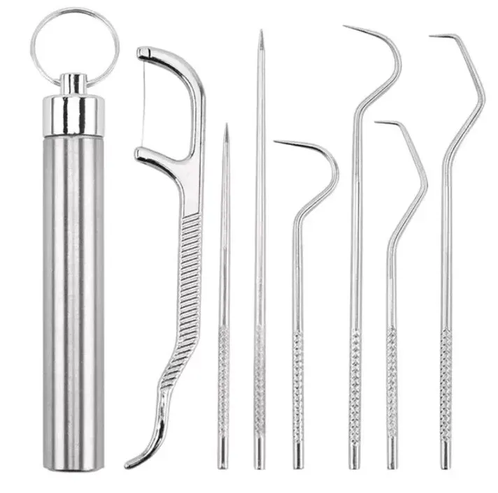 7 Teiliges Zahnstocher-Set Aus Edelstahl für die Mundreinigung