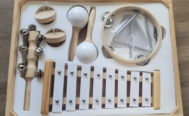 Musikinstrumentenset für Kinder - Musiktablett 8 Teile - Holzinstrumente