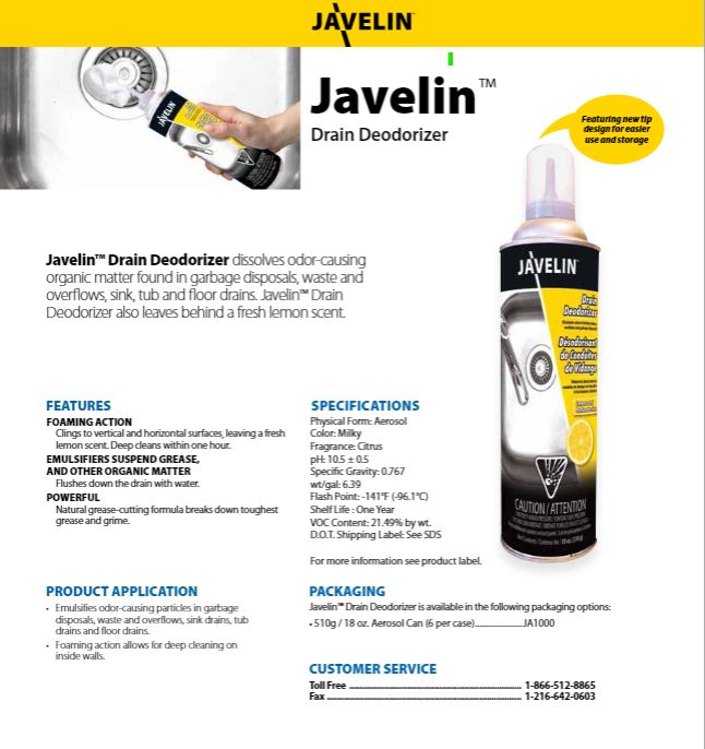 JAVELIN JA1000 DRAIN DEODORIZER
