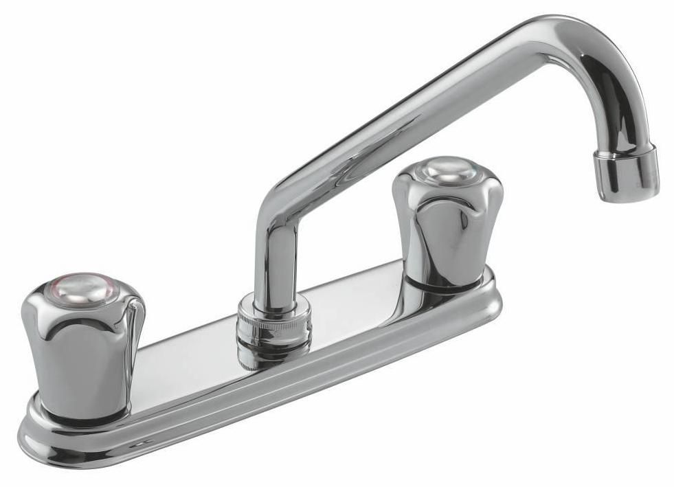 Chrome two-handle low arc kitchen faucet