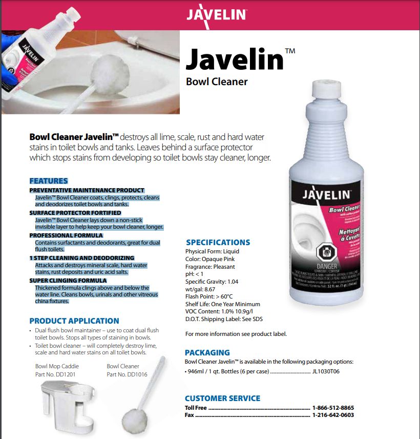 JAVELIN JL1030 TOILET BOWL CLEANER